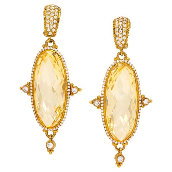 $6500 RARE Judith Ripka LARGE Arielle Canary Diamond Earrings in 18K Yellow Gold - Picture 1 of 6
